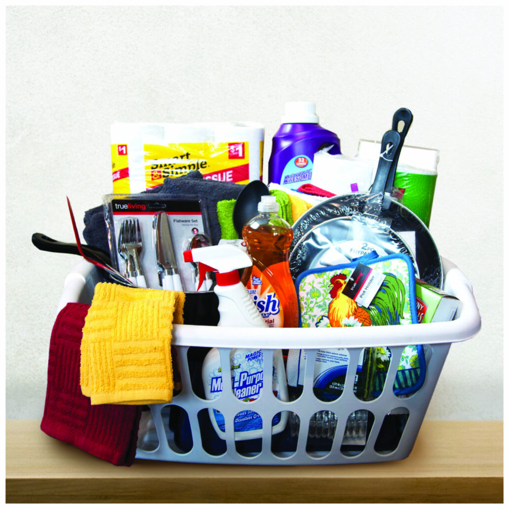 A basket of kitchen essentials