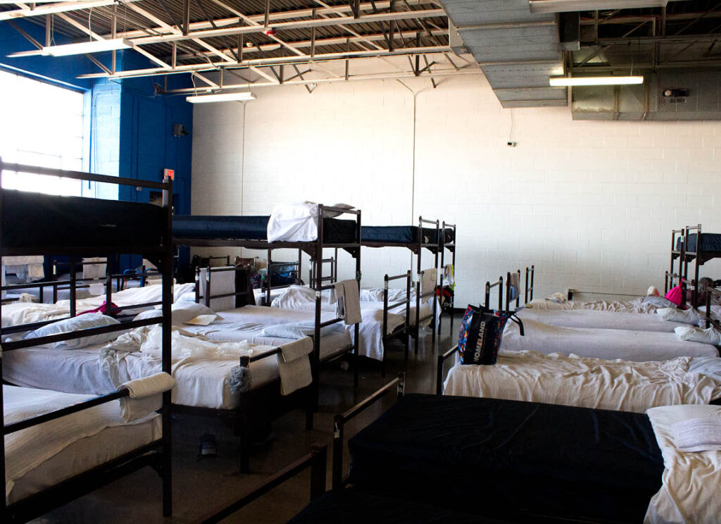 Multiple bunk beds set-up to provide shelter for the needy and homeless at City Rescue Mission.